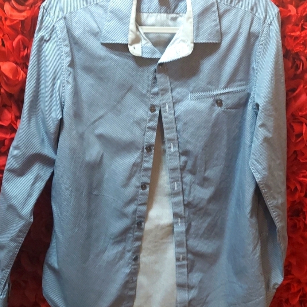 Kenneth Cole Reaction Men's Size Medium Dress Shirt Navy Blue Design